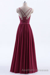 Wine Red Chiffon A-line Long Pleated Bridesmaid Dresses